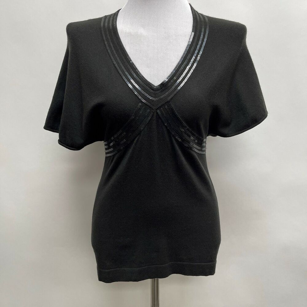 Ann Taylor Loft Women's Sweater XS Black‎ V-Neck Sequins